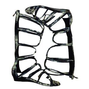 BCBGMAXAZRIA Tall Gladiator Sandals Black and White Leather Shoes Size 7 $484